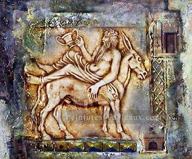 homme grec ancien sur l’âne totem art primitif original Peintures à l'huile
